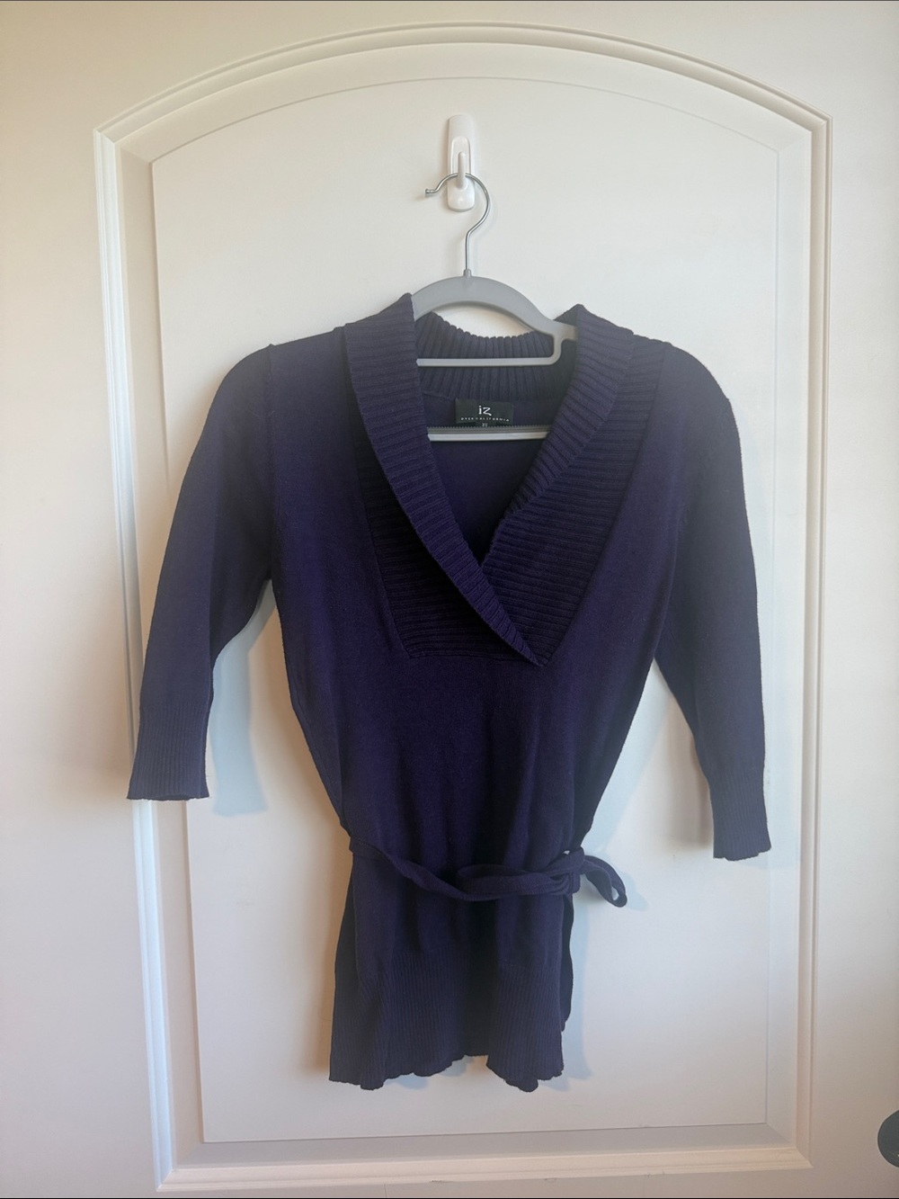 Iz Byer Plum Shawl Collar Knit Belted Top